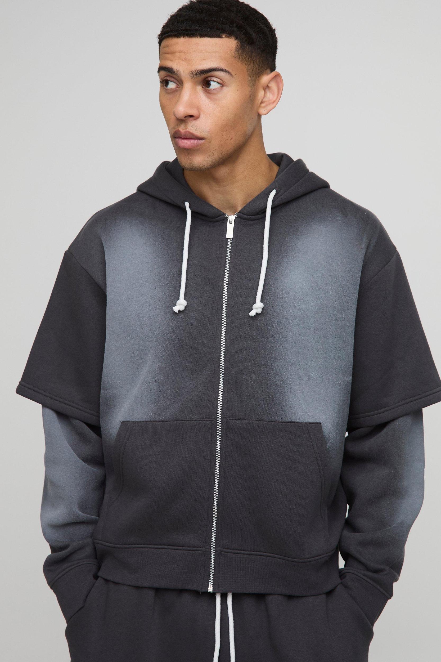Oversized Boxy Zip Through Washed Carpenter Jort Tracksuit | boohooMAN USA Product Image