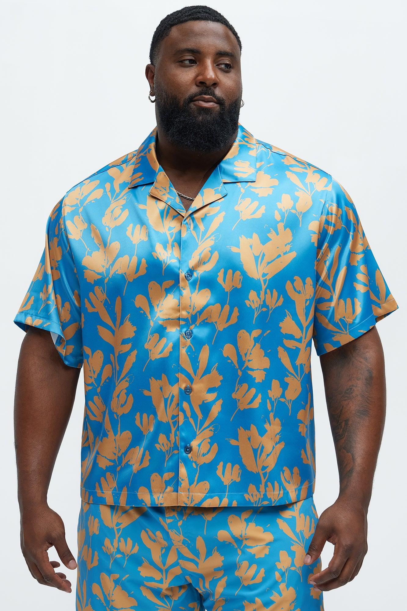 Bloom Off Printed Cuban Collar Shirt - Blue/combo Product Image