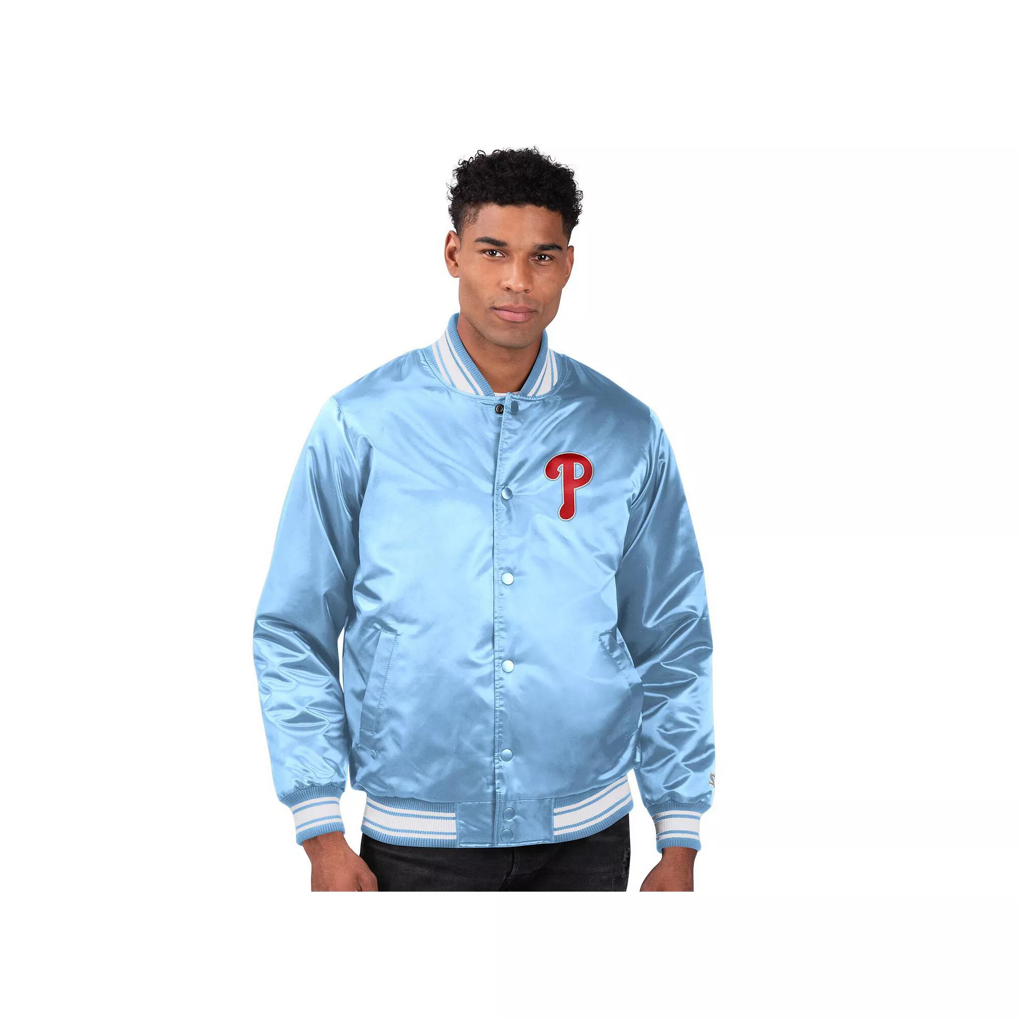 Men's Starter Light Blue Philadelphia Phillies Locker Room Satin Full-Snap Varsity Jacket,  Product Image