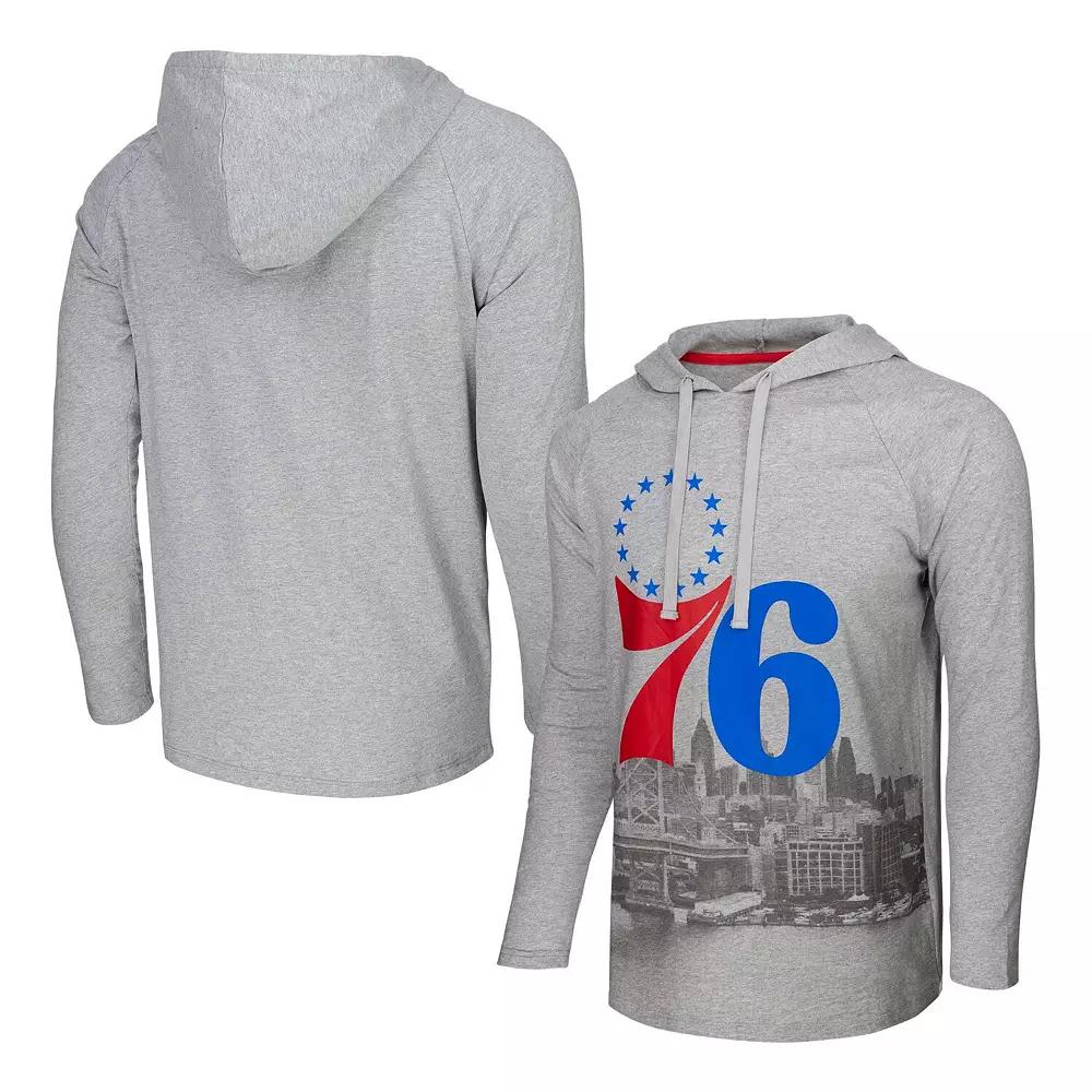 Men's Stadium Essentials Heather Gray Philadelphia 76ers Atrium Raglan Long Sleeve Hoodie T-Shirt, Adult Unisex,  Product Image