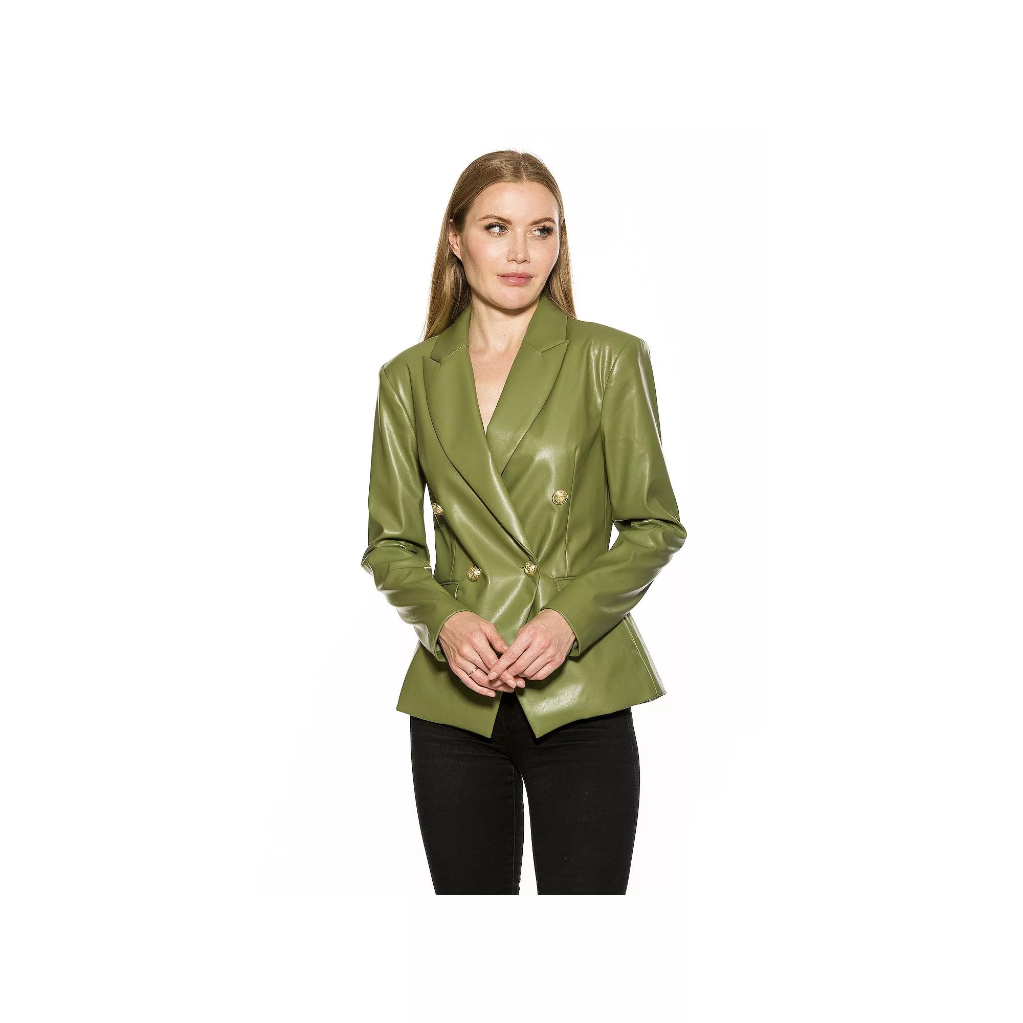 Women's ALEXIA ADMOR Classic Faux-Leather Double-Breasted Blazer, Size: 2, Green Product Image