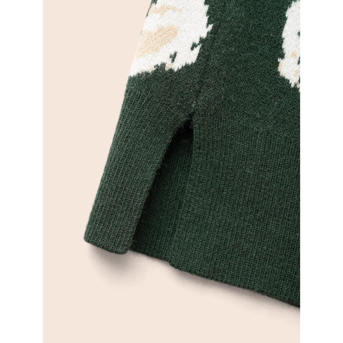 Plus Size Supersoft Essentials Silhouette Floral Print Pullover DarkGreen Women Casual Loose Long Sleeve Round Neck Everyday Pullovers BloomChic 26/4X Product Image