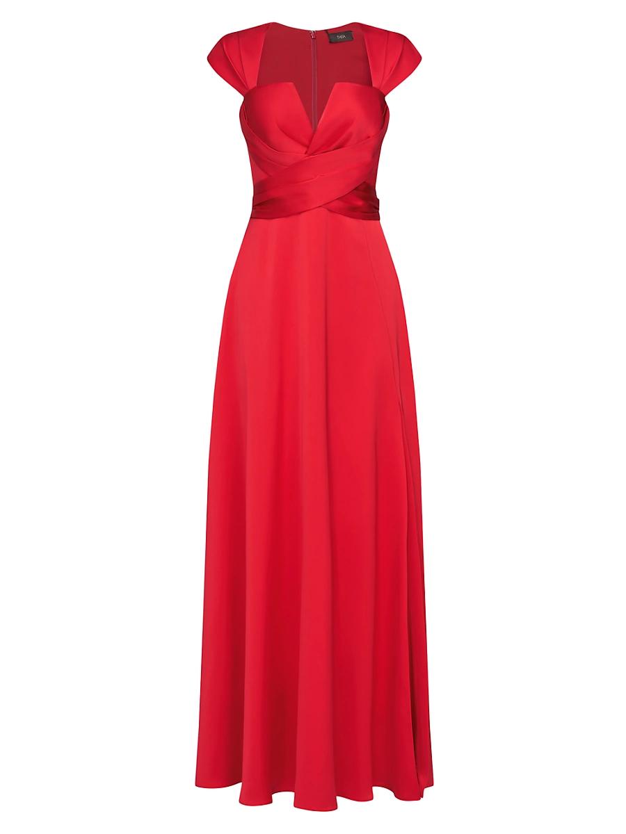 Womens Calista Satin Faux Wrap A-Line Gown Product Image