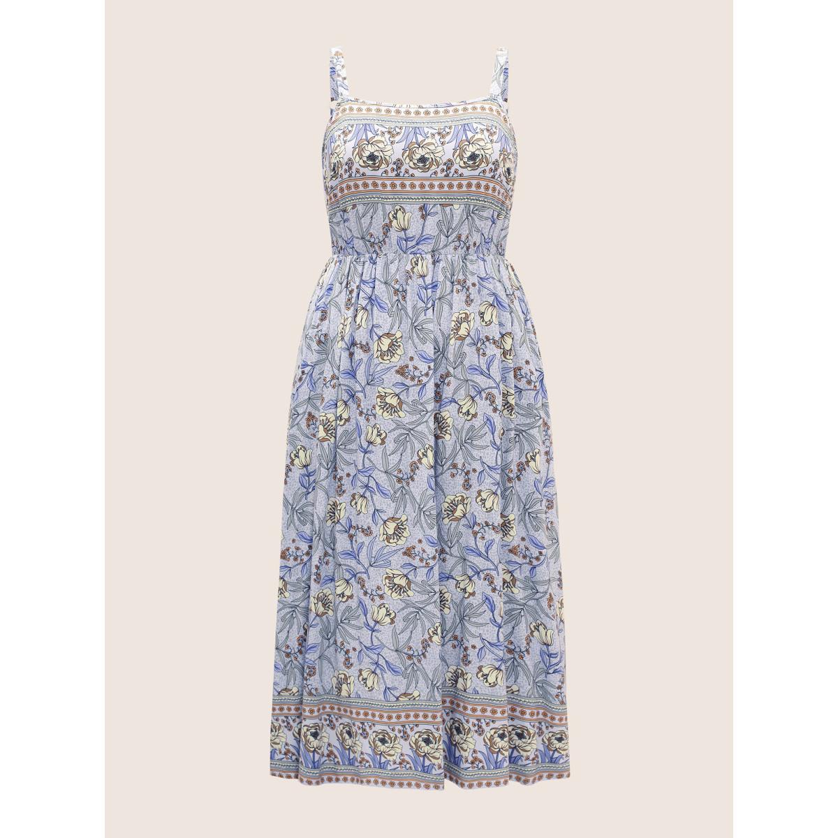 Plus Size Floral Elastic Waist Adjustable Straps Cami Dress Stone Women Resort Non Non Sleeveless Curvy Midi Dress BloomChic 12/L Product Image