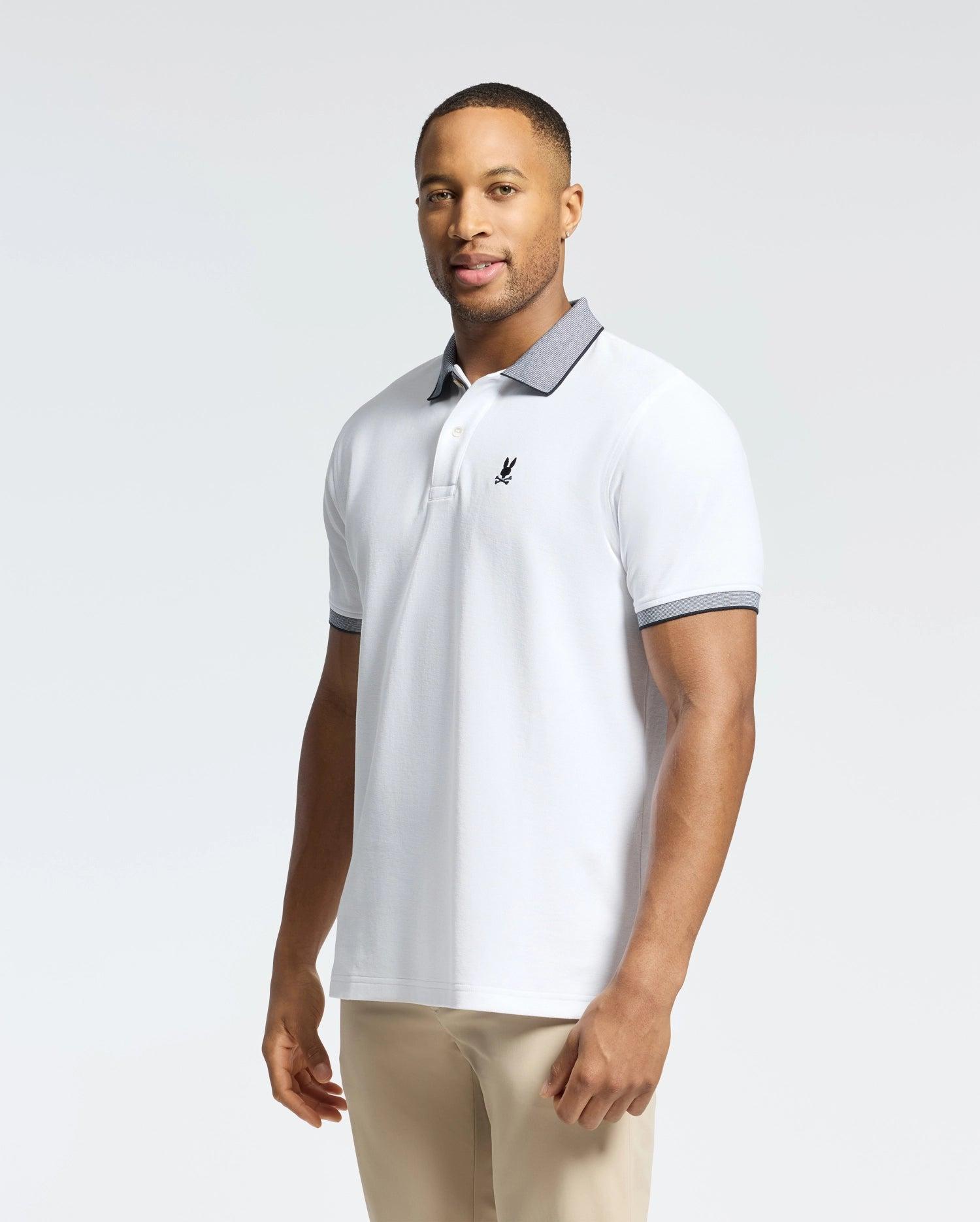 MENS JONAS STRIPE COLLAR PIQUE POLO - B6K583F200 Male Product Image