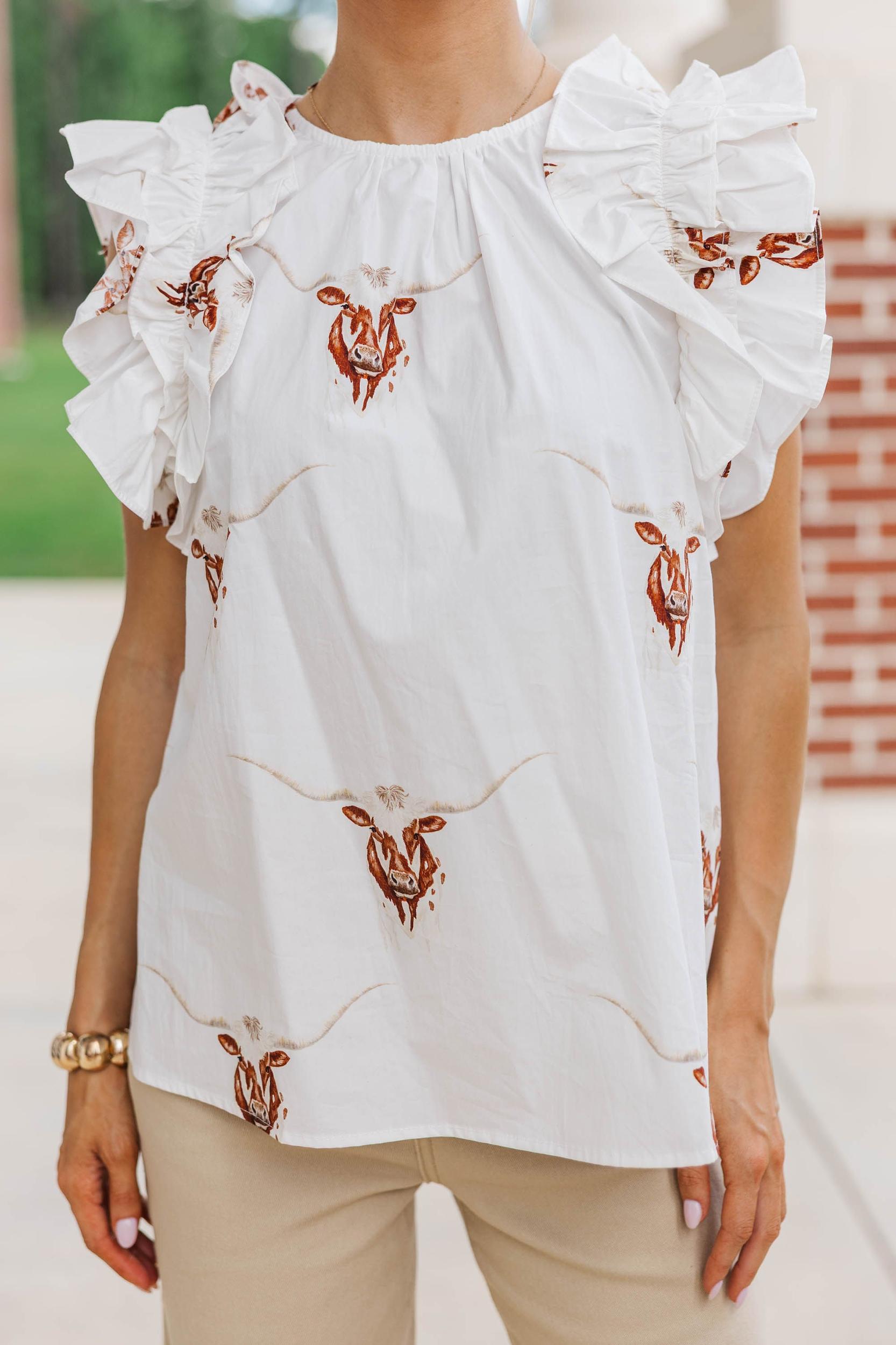 Listen To Your Heart White Longhorn Ruffled Blouse Female Product Image