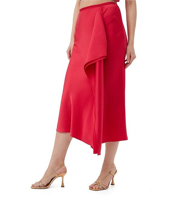 Trina Turk Sahel Satin Cascading Ruffle Midi Skirt Product Image