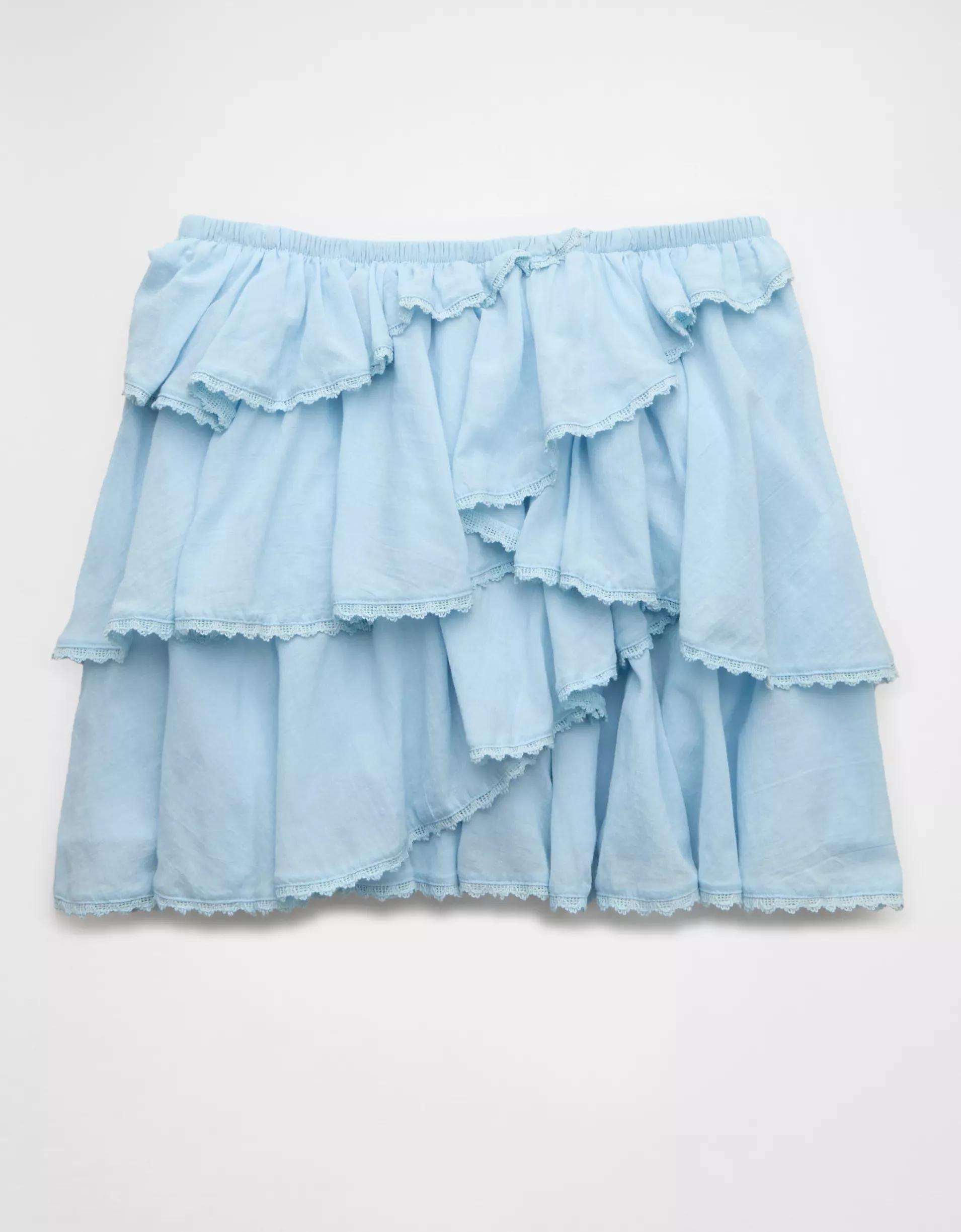 AE High-Waisted Asymmetrical Tiered Ruffle Mini Skirt Product Image