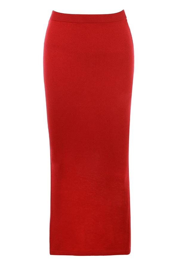 Faith  holly red cashmere blend midi skirt Product Image