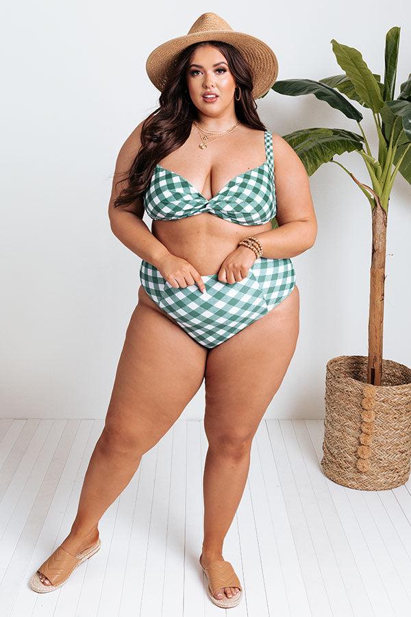Tanning In Tulum High Waist Gingham Bikini Bottom in Hunter Green Product Image