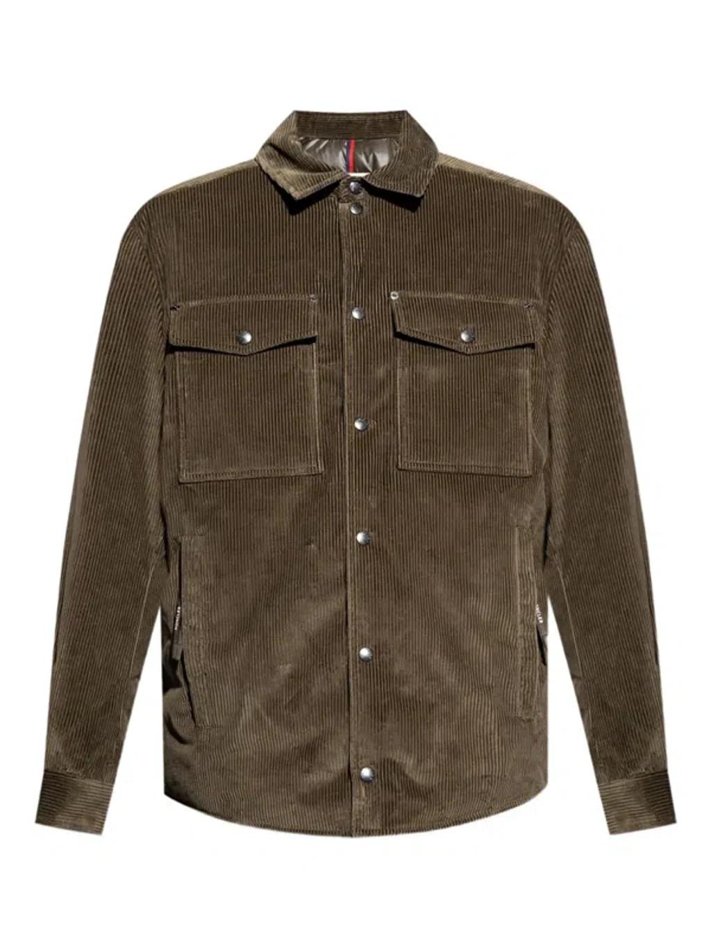 MONCLER Cozy Jacket With Chest Pockets And Corduroy Collar In Brown Product Image