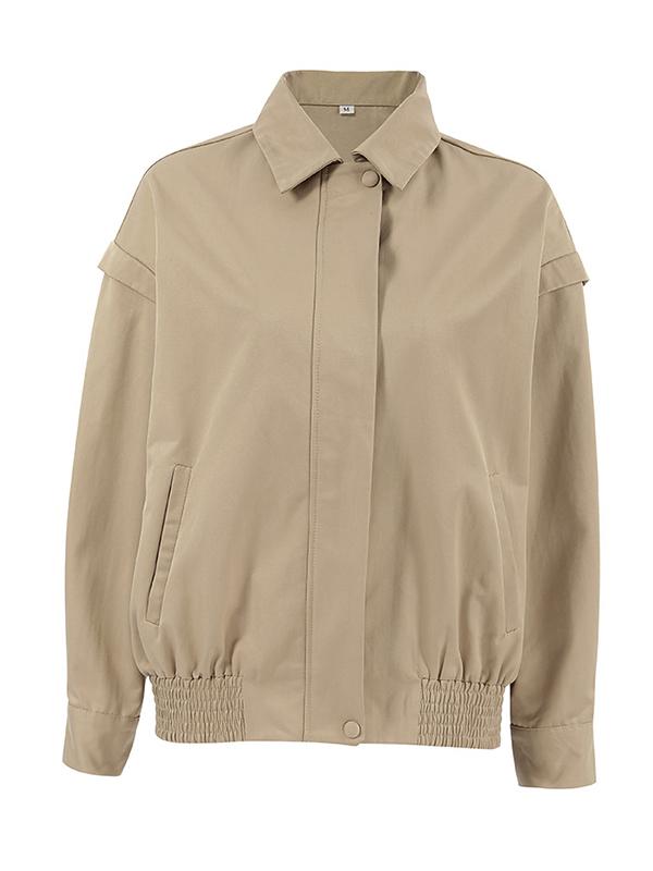 Long Sleeves Loose Buttoned Elasticity Solid Color Zipper Lapel Jackets Outerwear Product Image