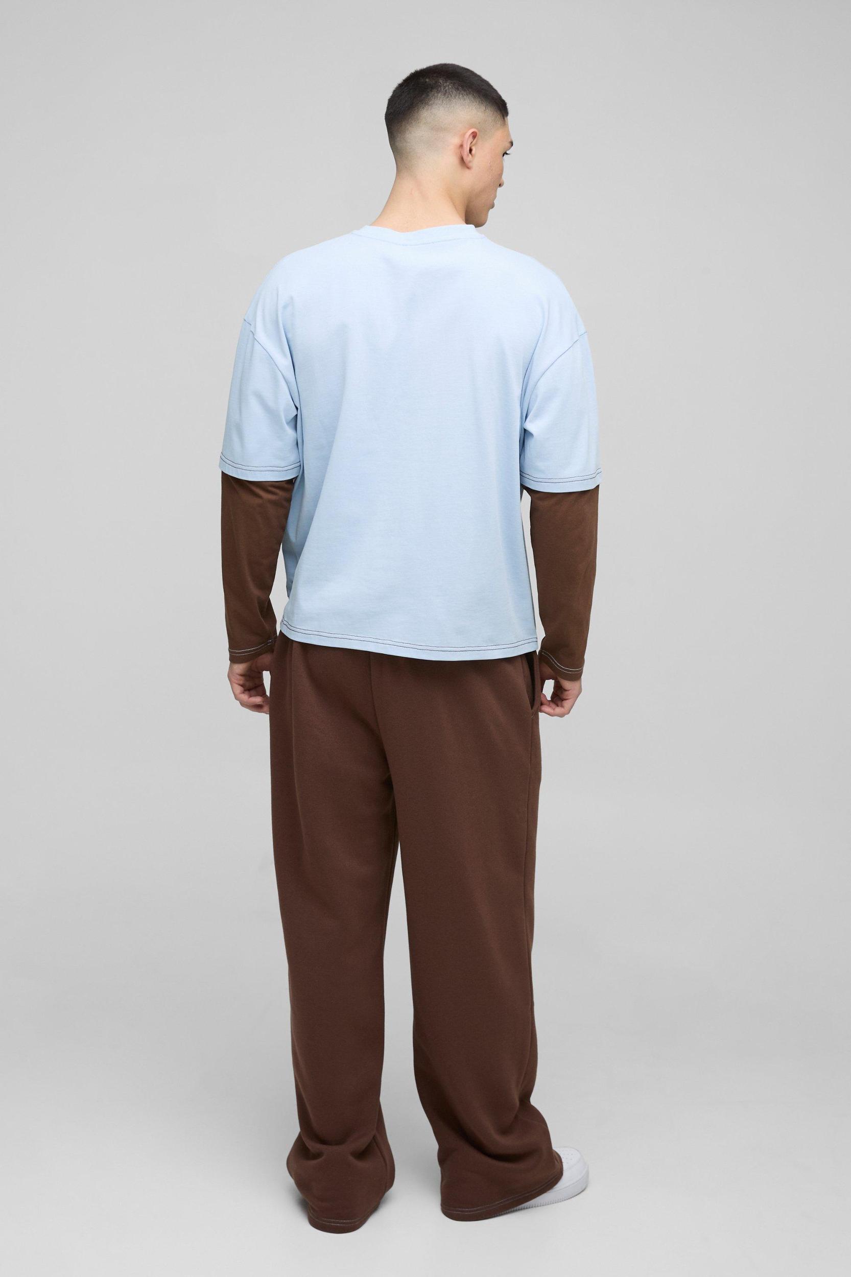 Oversized Boxy Faux Layer Varsity Print T-Shirt Wide Leg Sweatpants Set | boohooMAN USA Product Image