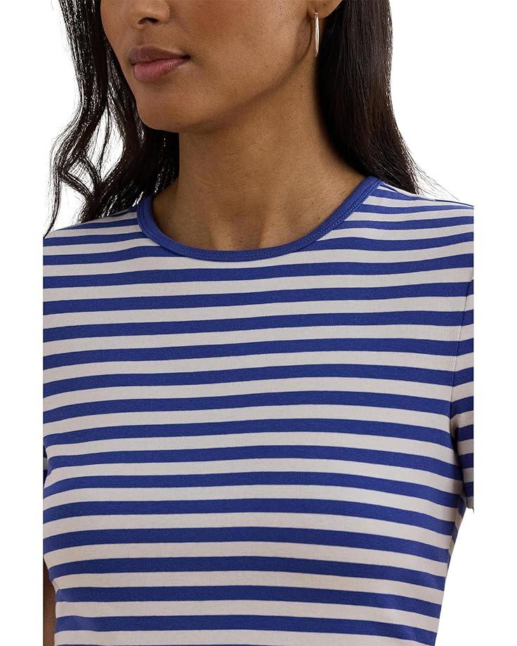 Striped Elbow-sleeve Henley Top Product Image