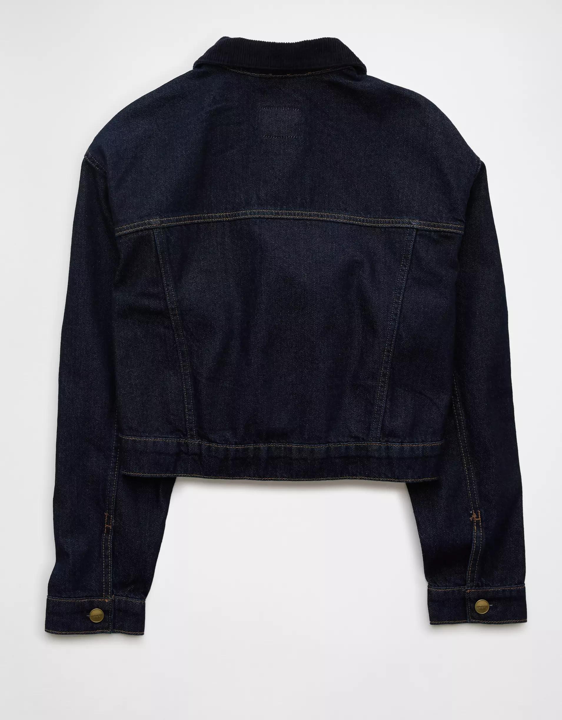 AE Cropped Corduroy Collar Denim Jacket Product Image