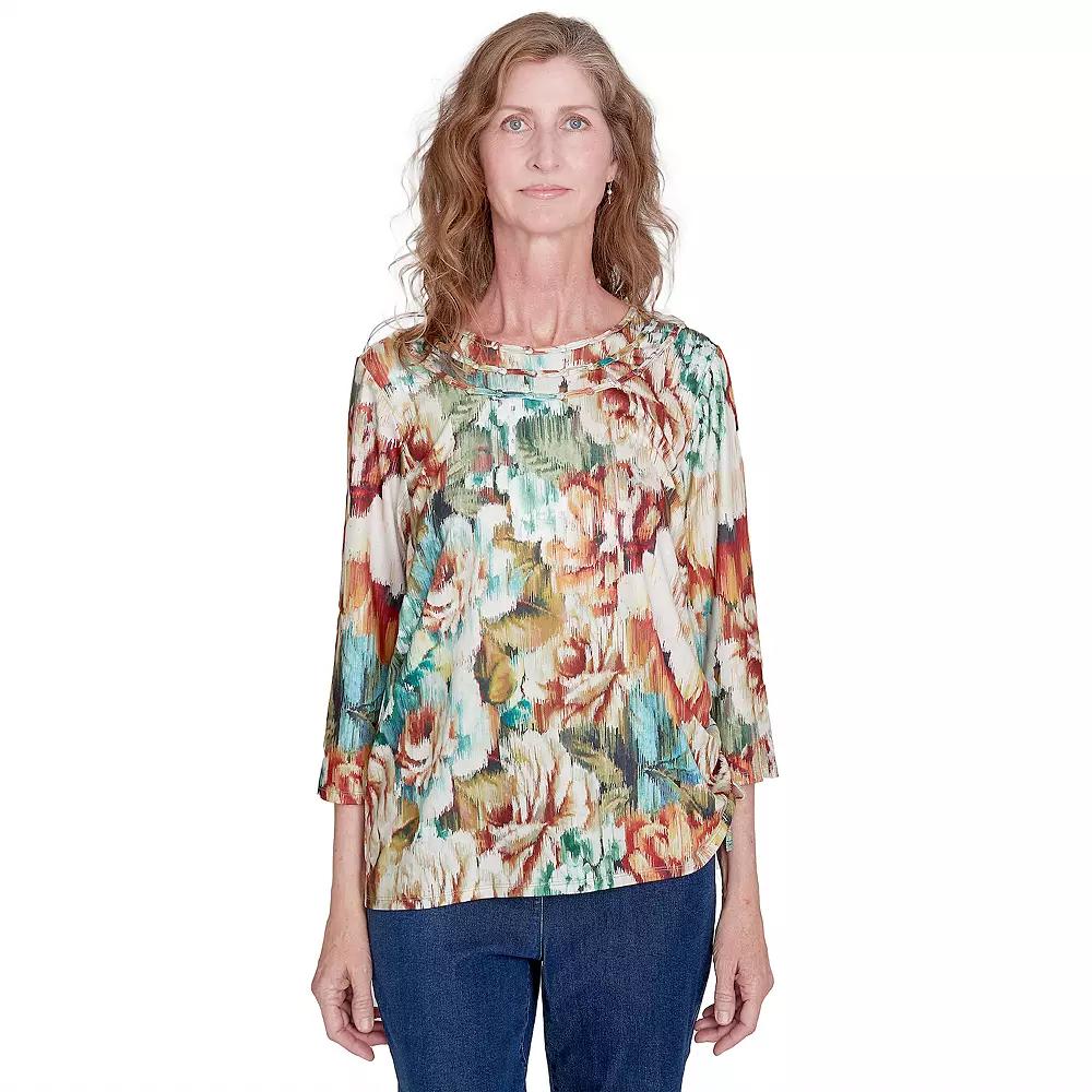 Women's Alfred Dunner Earth Floral Crewneck Top,  Product Image