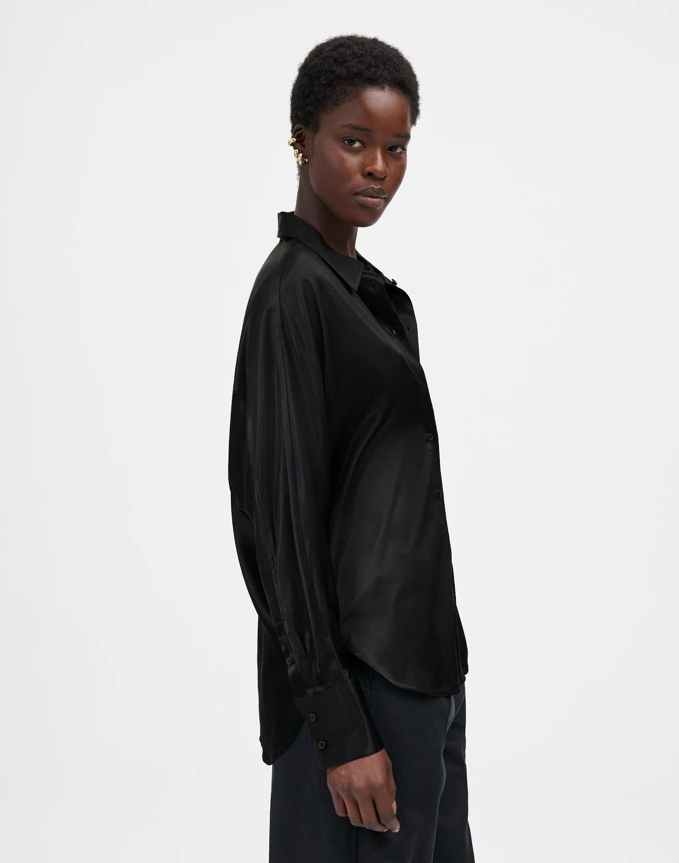 Relaxed Dolman Button-Up Shirt in Satin Product Image