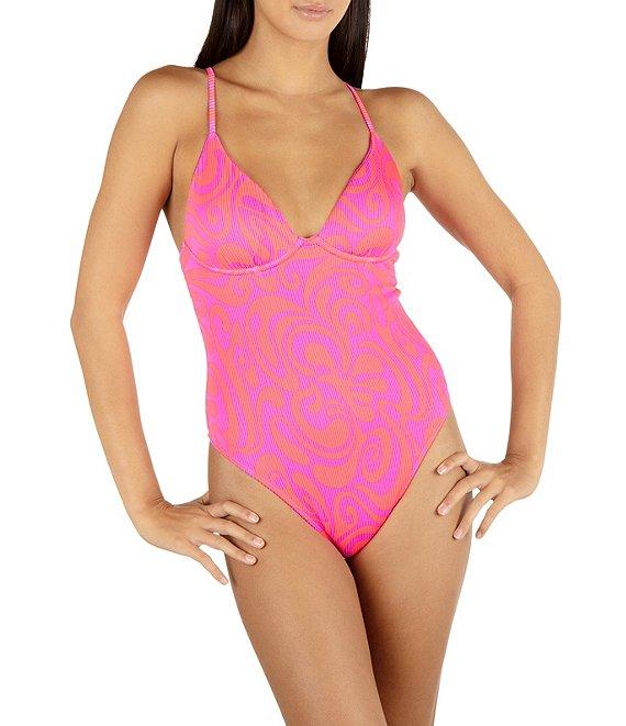 Hurley Trip Hop Rib Swirl Graphic Crossback Moderate One Piece Swimsuit Product Image