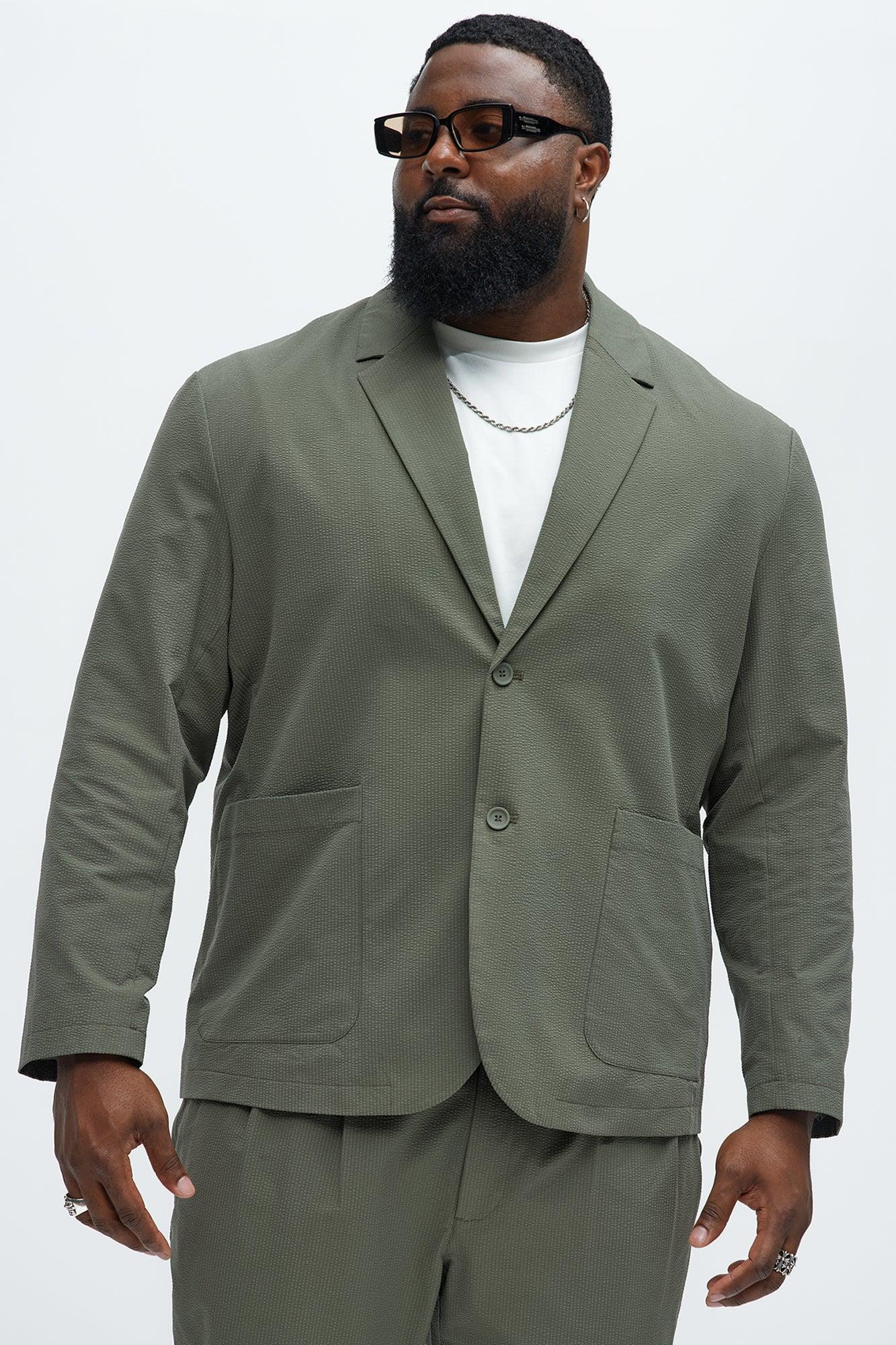 Seersucker Casual Blazer - Olive Product Image