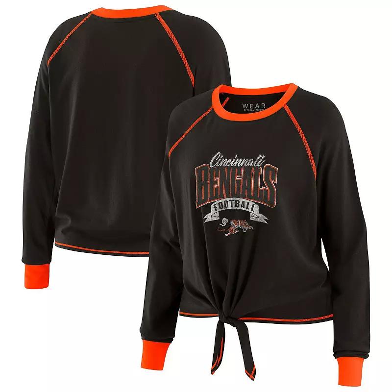 Women's WEAR by Erin Andrews Black Cincinnati Bengals Tie-Front Long Sleeve T-Shirt,  Product Image
