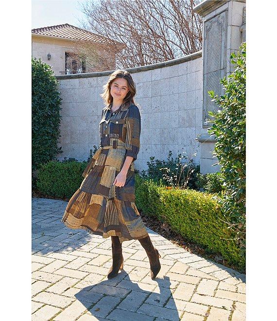 APNY Woven Printed Spread Collar 3/4 Sleeves Tiered Shirt Midi Dress Product Image
