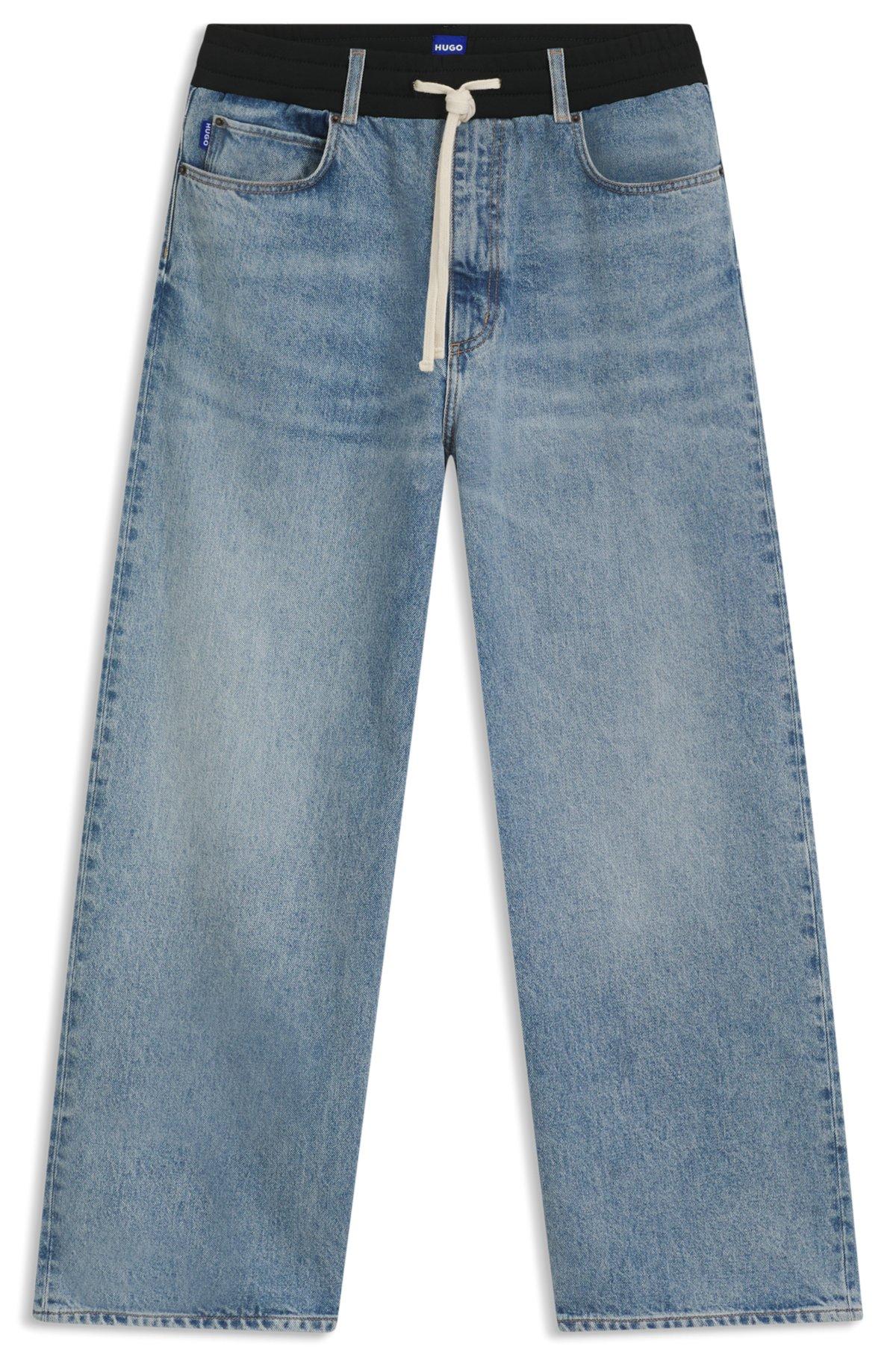 HUGO - Oversize-fit jeans in blue denim with jersey waistband - Turquoise Product Image