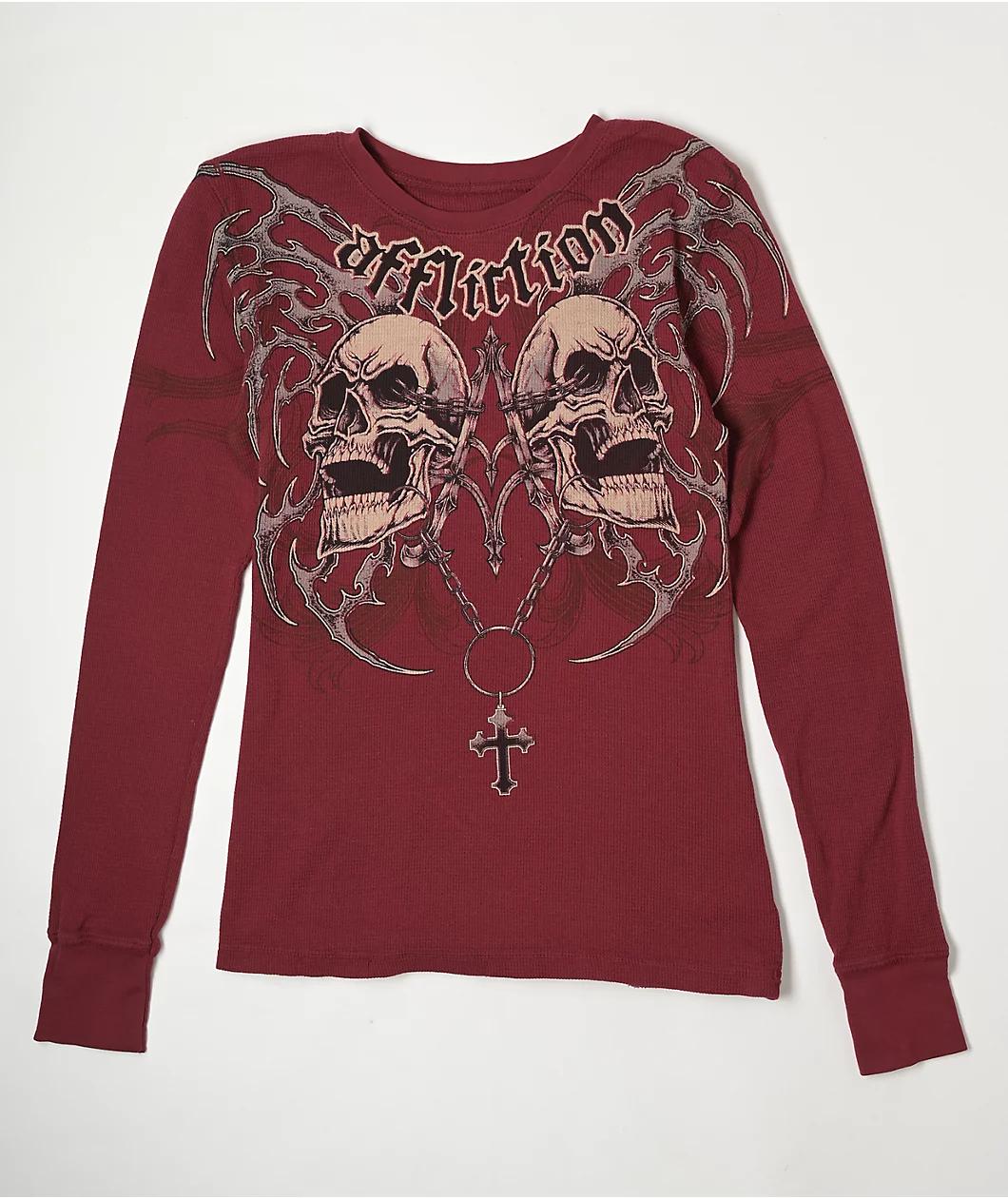 Affliction Shred Fest Red Thermal Long Sleeve T-Shirt Product Image