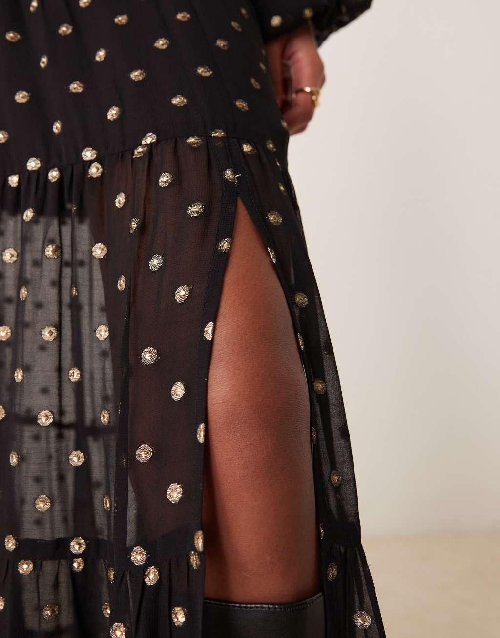 ASOS DESIGN Curve metallic dot maxi skirt in black & gold Product Image