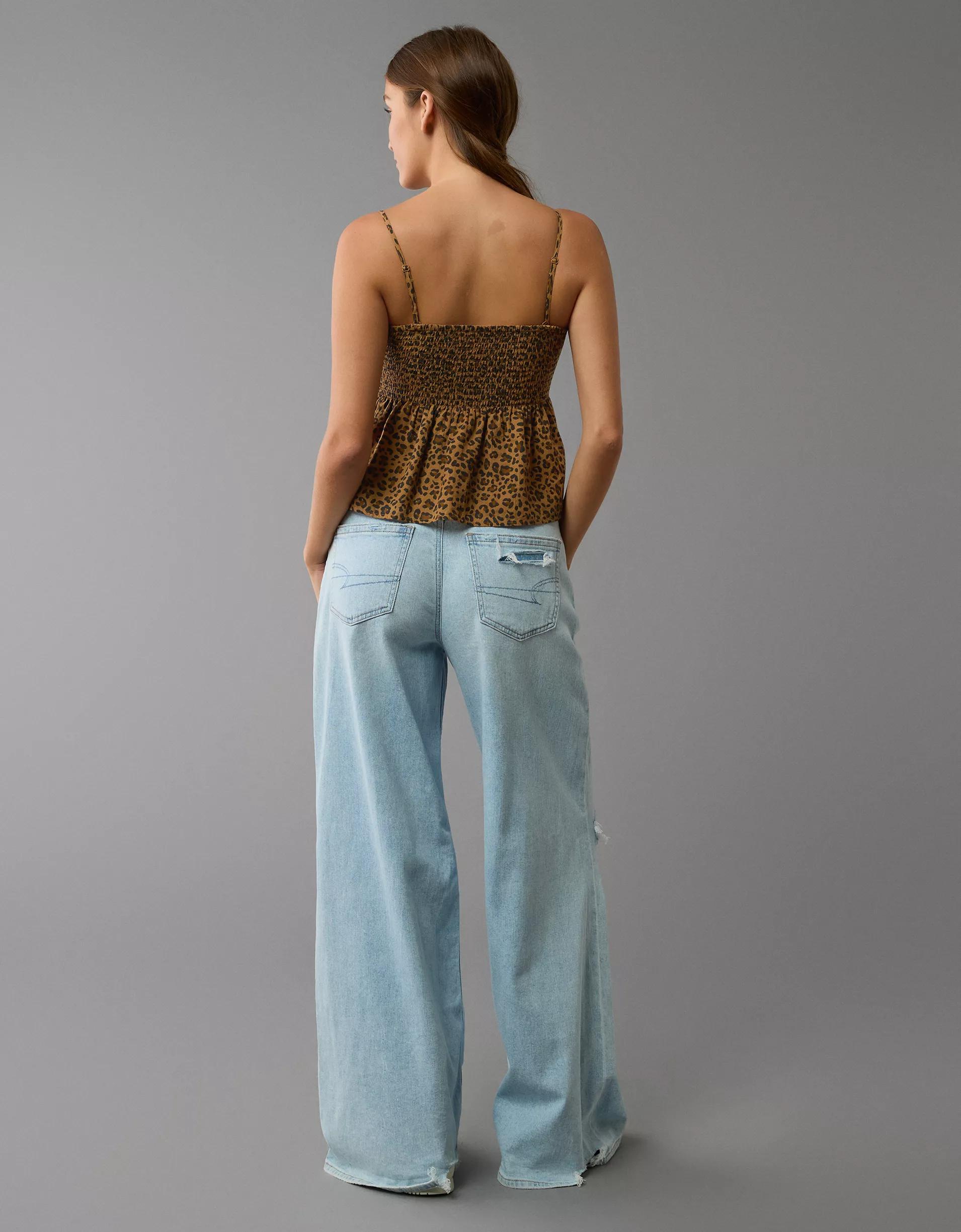 AE Smocked Babydoll Leopard Cami Tank Top Product Image