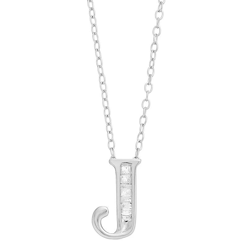 Sterling Silver Baguette Diamond Initial Pendant Necklace, Women's,  Product Image