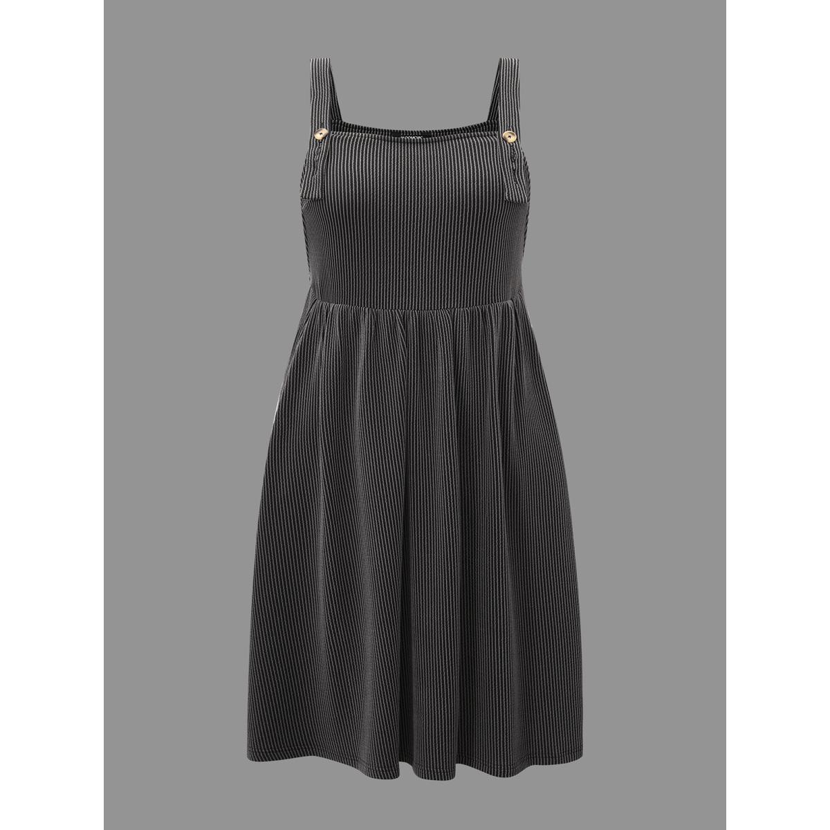 Plus Size Texture Square Neck Midi Dress Black Women Casual Texture Square Neck Sleeveless Curvy BloomChic 26/4X Product Image