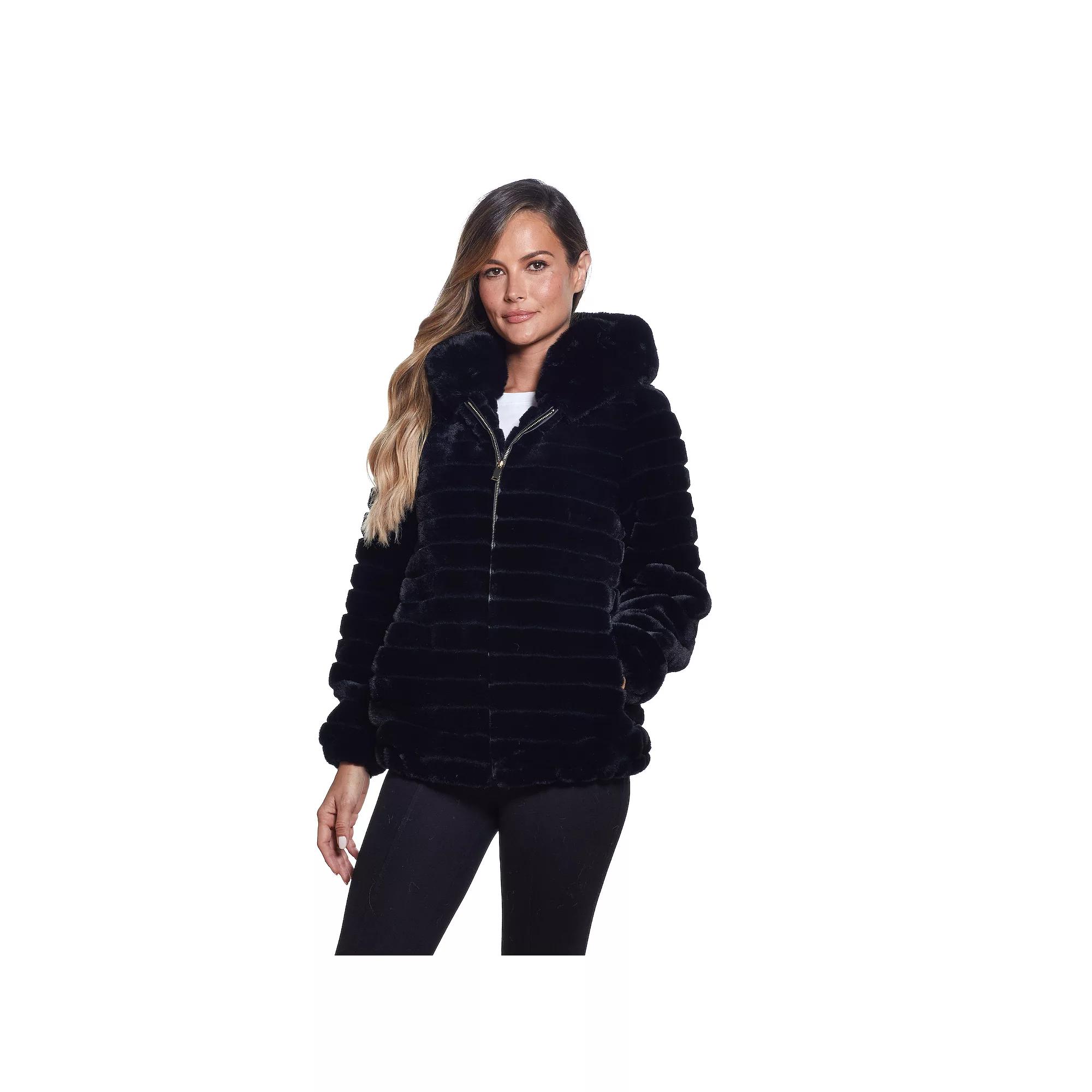 Women's Gallery Hooded Grooved Faux-Fur Jacket,  Product Image