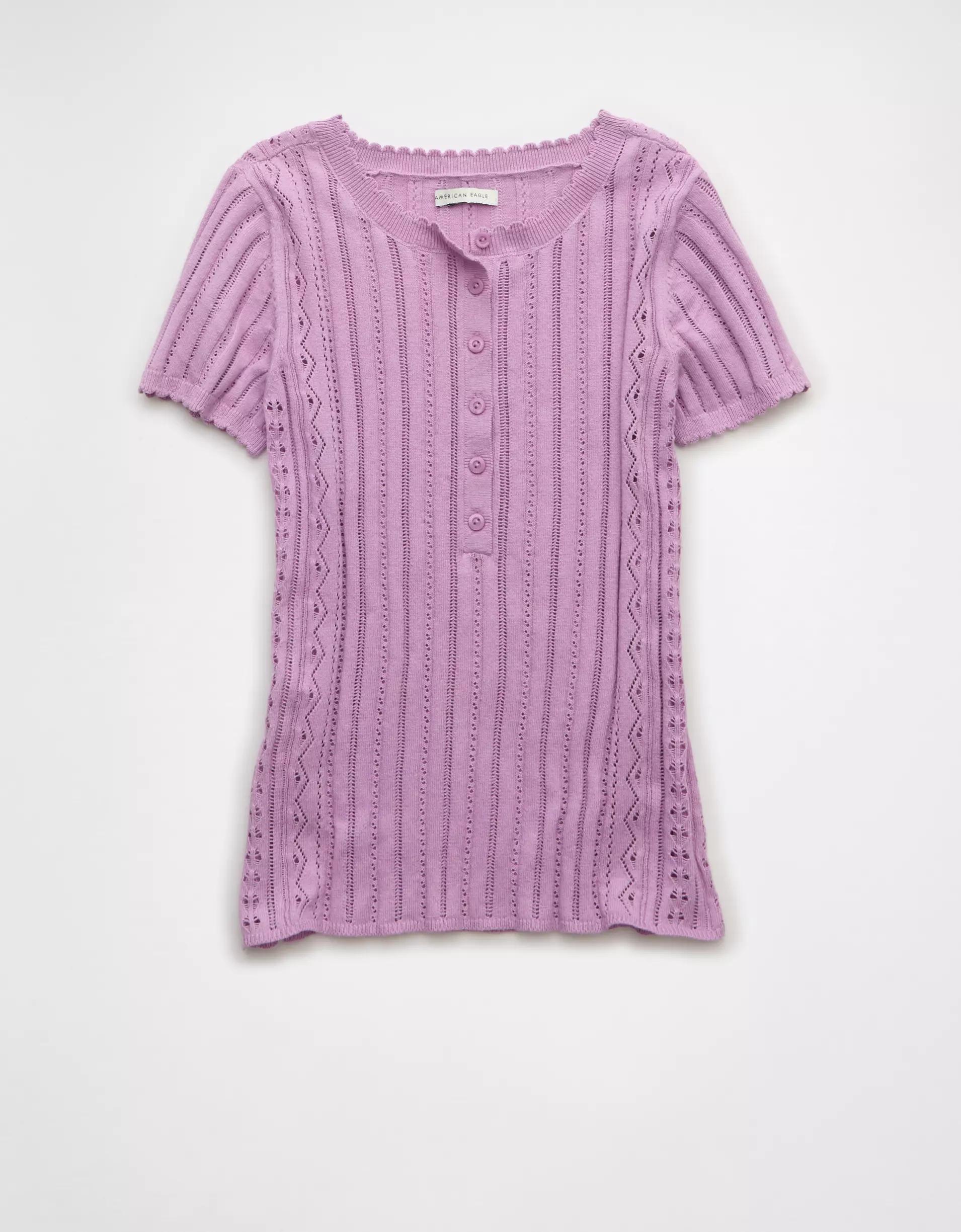 AE Henley Pointelle Sweater T-Shirt Product Image