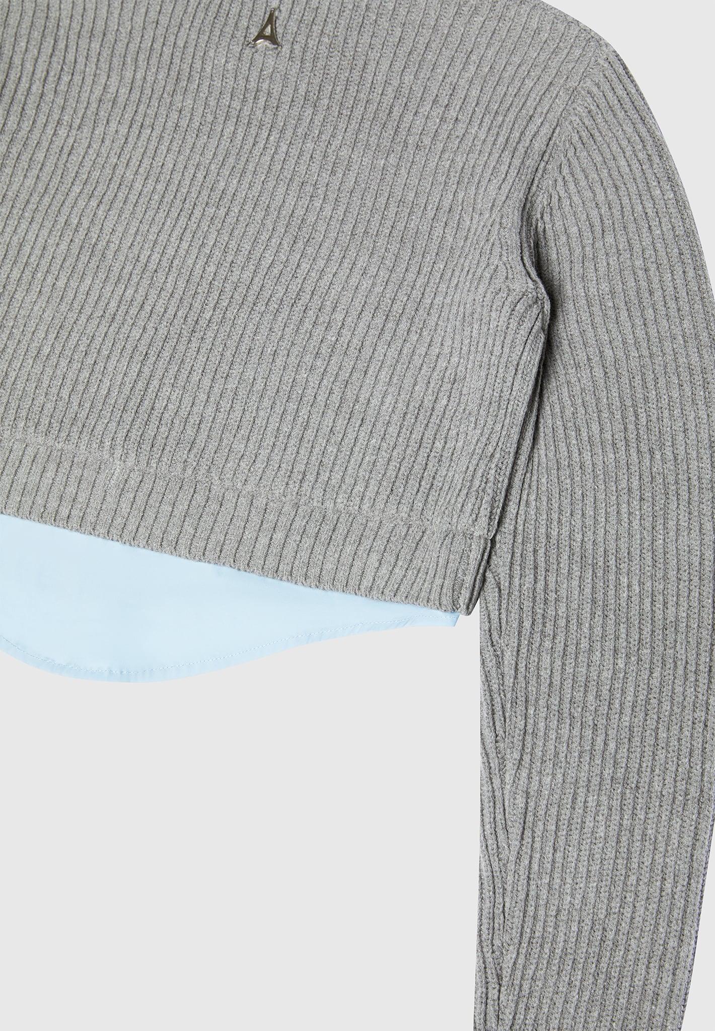 Knitted Jumper with Shirt Detail - Blue/Grey Female Product Image