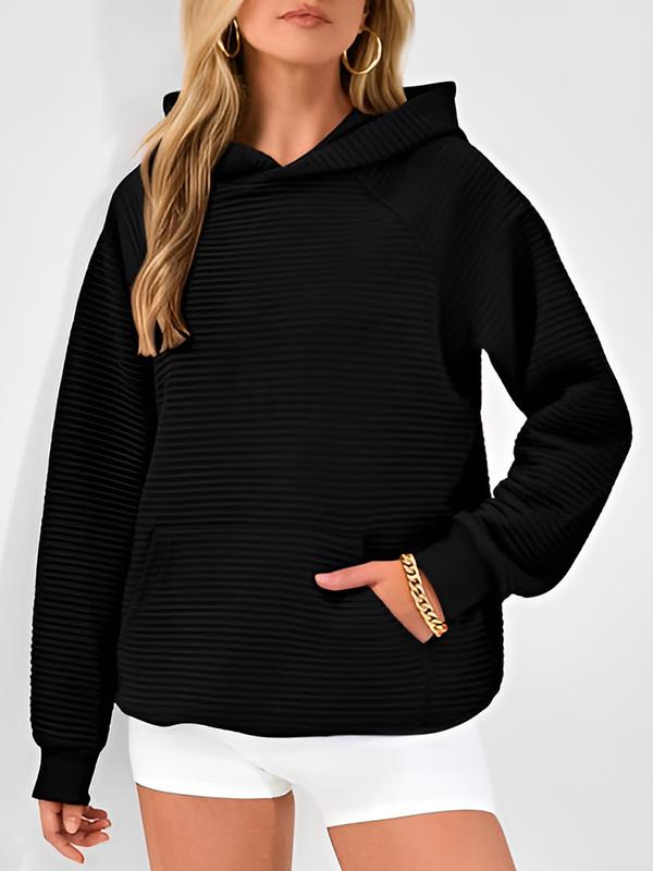 Hooded Long Sleeves Pockets Solid Color Split-Joint Hoodies Tops Product Image