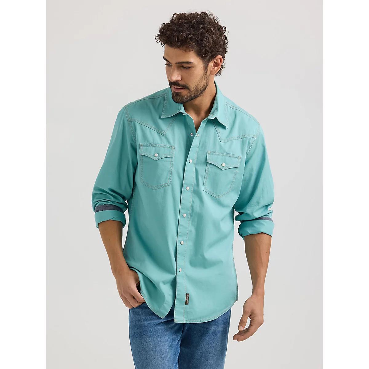 Men's Wrangler Retro Premium Western Snap Solid Shirt in Ice Product Image