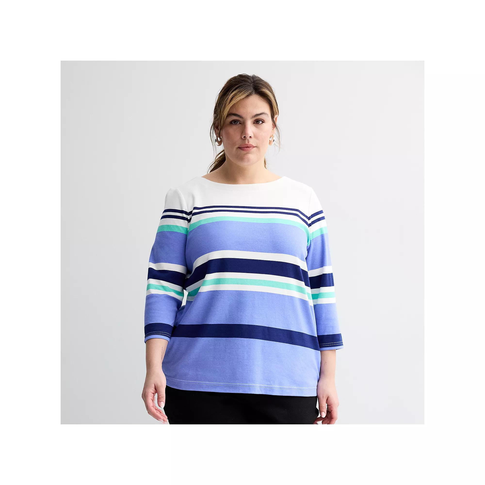 Plus Size Croft & Barrow® Boatneck Top, Women's, Size: 5XL, Blue Team Stripe Product Image