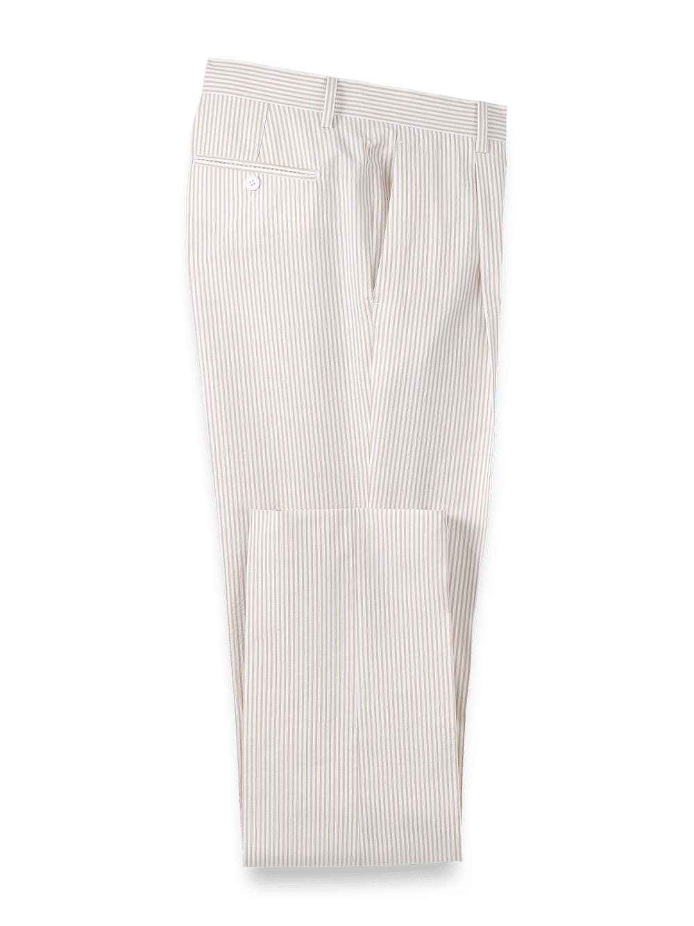 Cotton Seersucker Single Pleated Pants - Tan/white Product Image