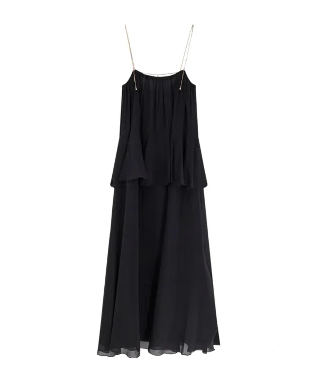 CHLOÉ Open-back Embellished Tiered Silk-georgette Maxi Dress In Black Product Image