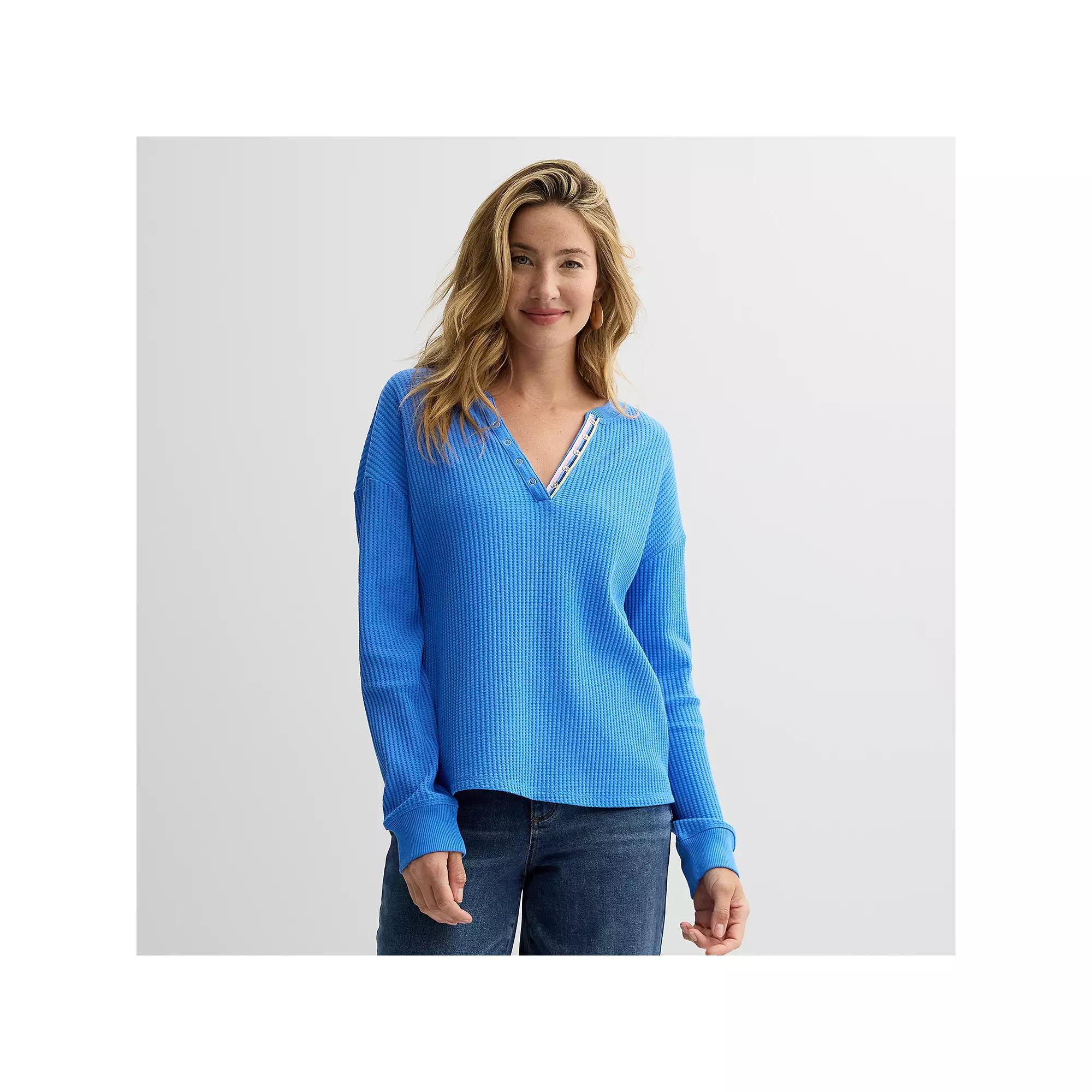 Women's Sonoma Goods For Life® Relaxed Waffle Henley Top, Size: Medium, Purple Product Image