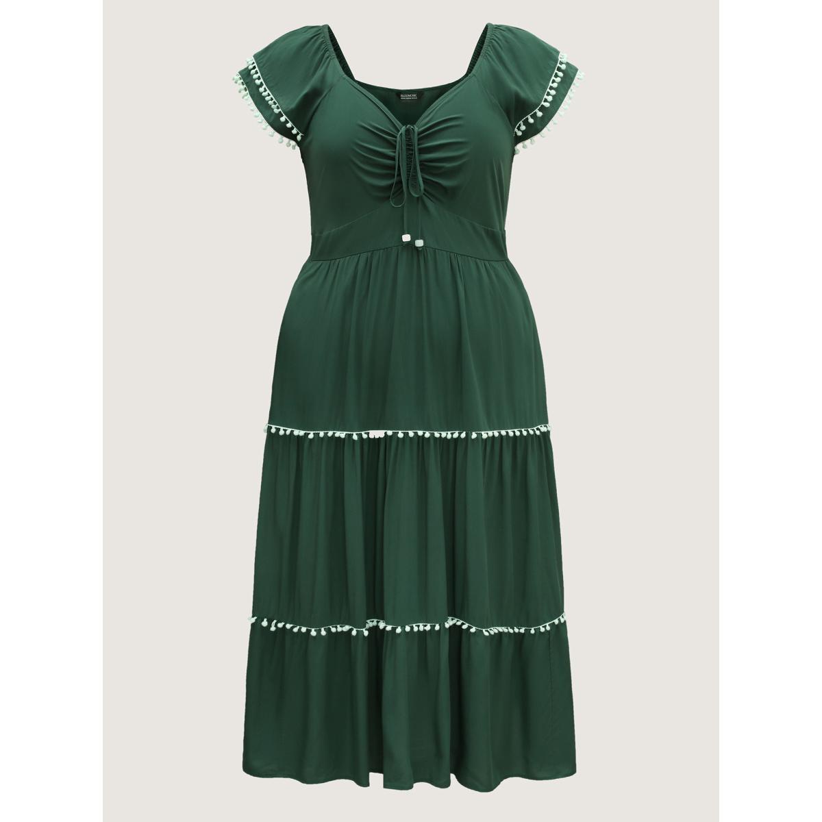Plus Size Ruffled Sweetheart Neck Tiered Midi Dress DarkGreen Women Boho Heart neckline Sleeveless Curvy BloomChic 26/4X Product Image