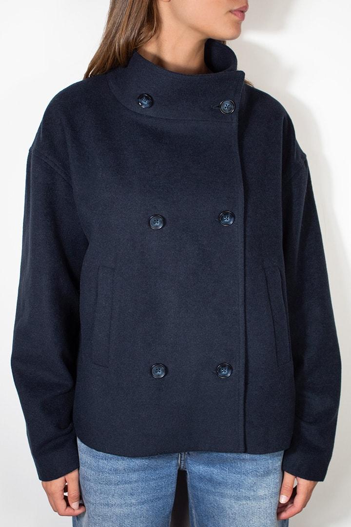 Double-breasted coat with high neck Product Image