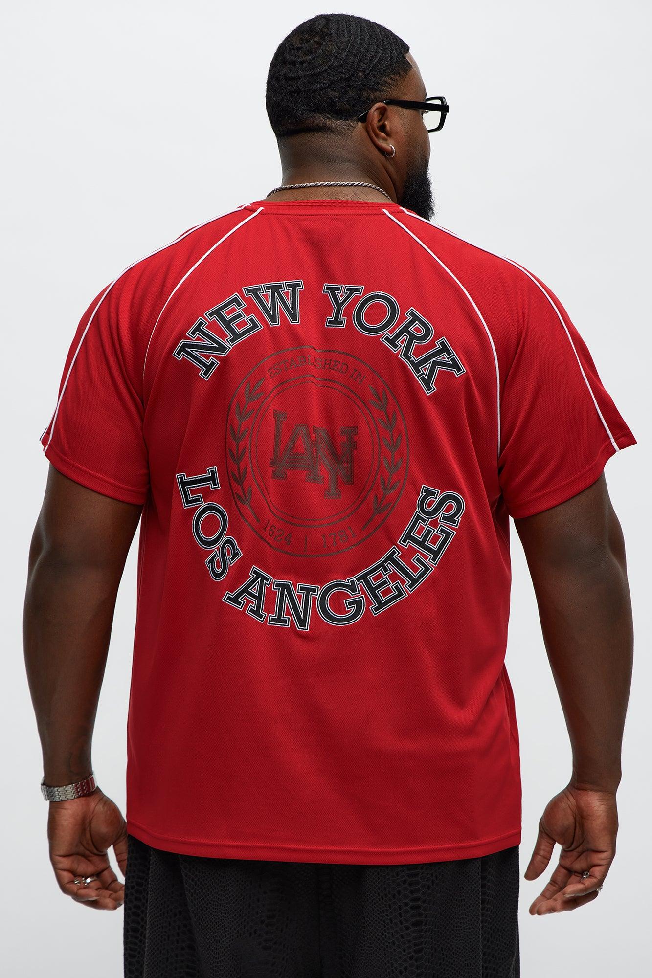 V Neck NY LA Applique Tee - Red Product Image