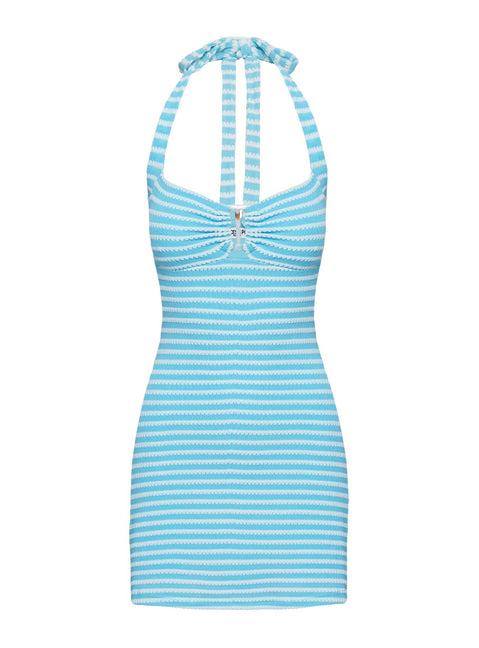 Golden Era Halter Mini Dress Blue Stripe Product Image