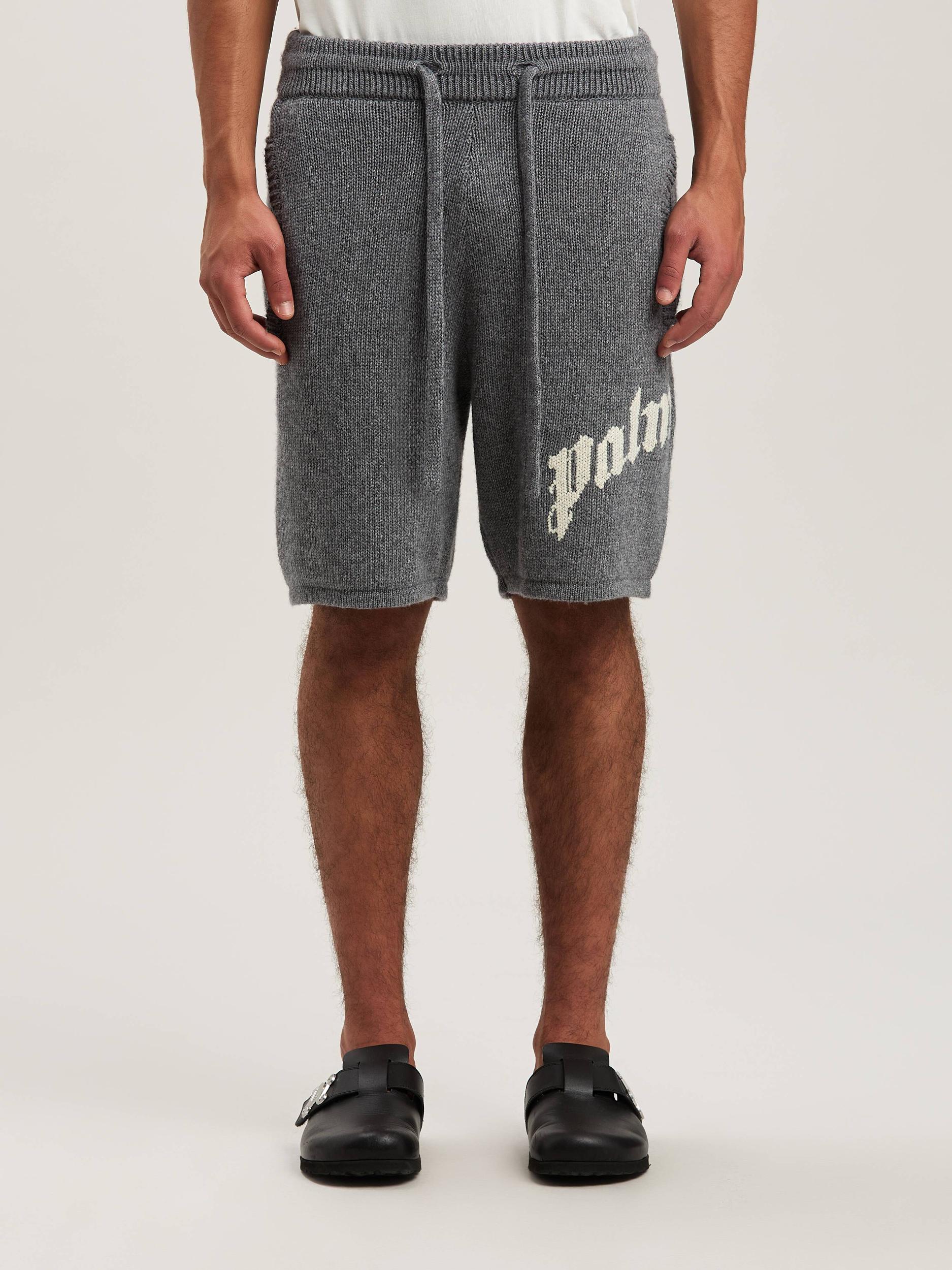 Curved logo embroidered knit shorts Product Image