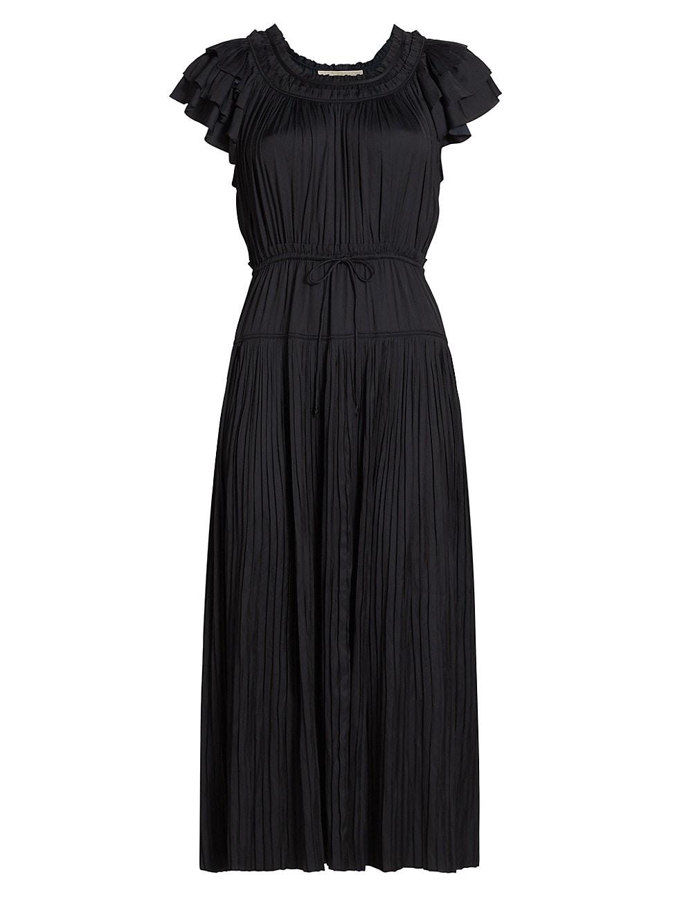 Womens Kalesta Pleated Satin Tie-Waist Midi-Dress Product Image