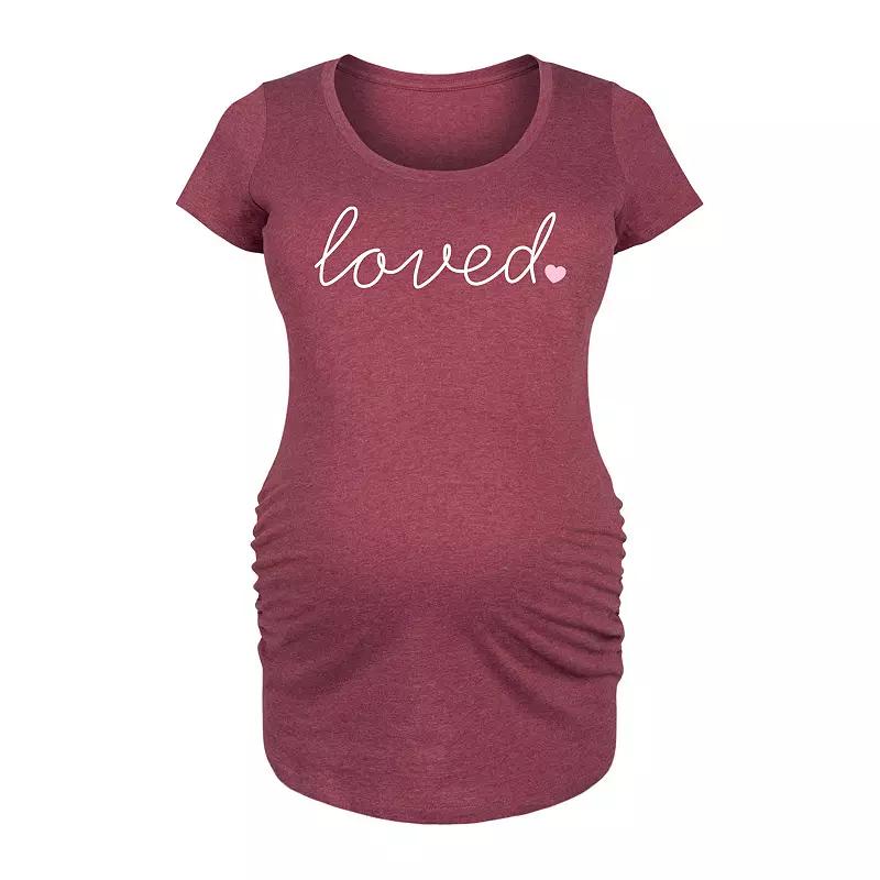 Maternity Script Loved With Heart Graphic Tee, Womens Grey Dark Red Product Image