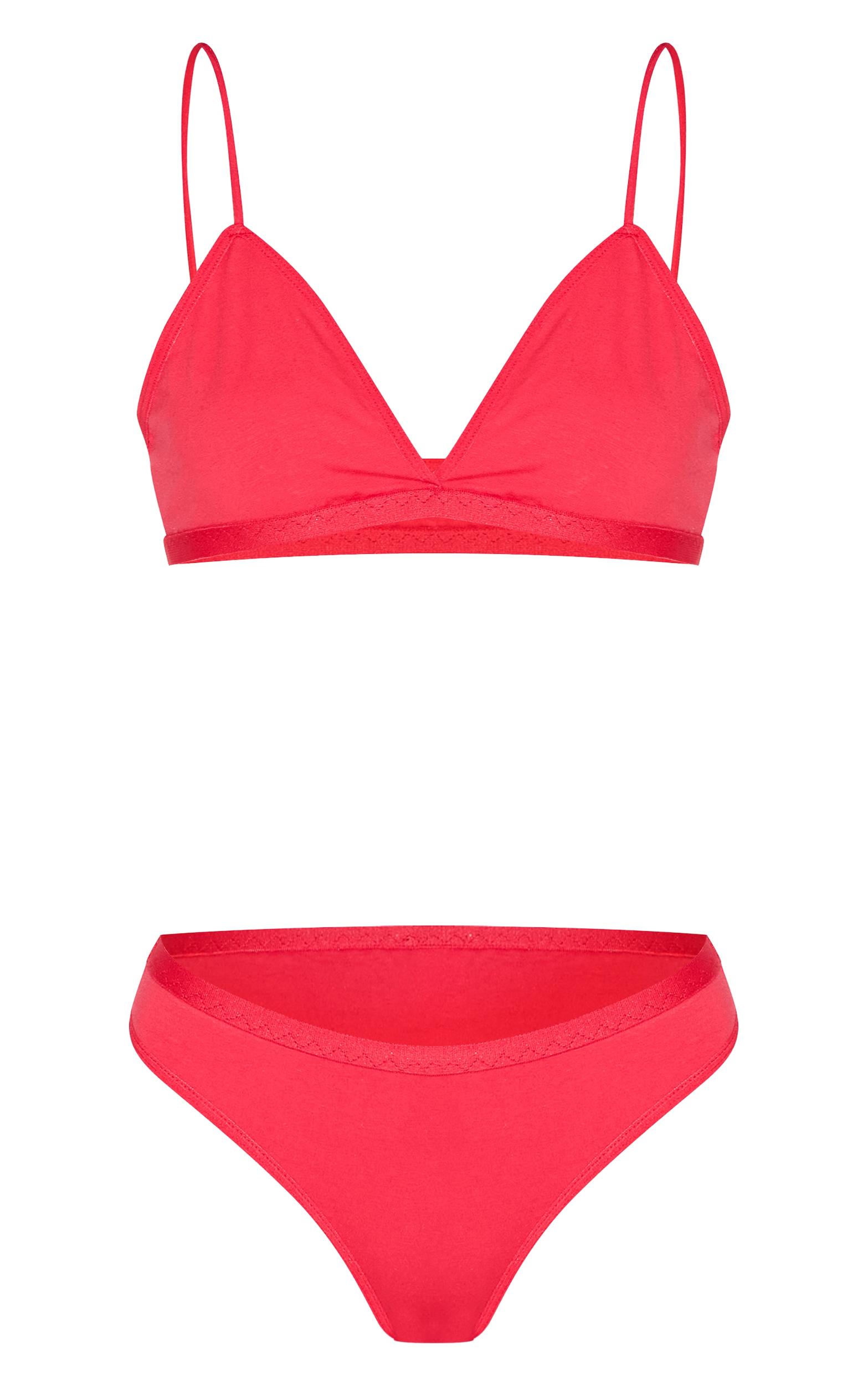Red Jersey Triangle Bralette And Thong Lingerie Set Product Image
