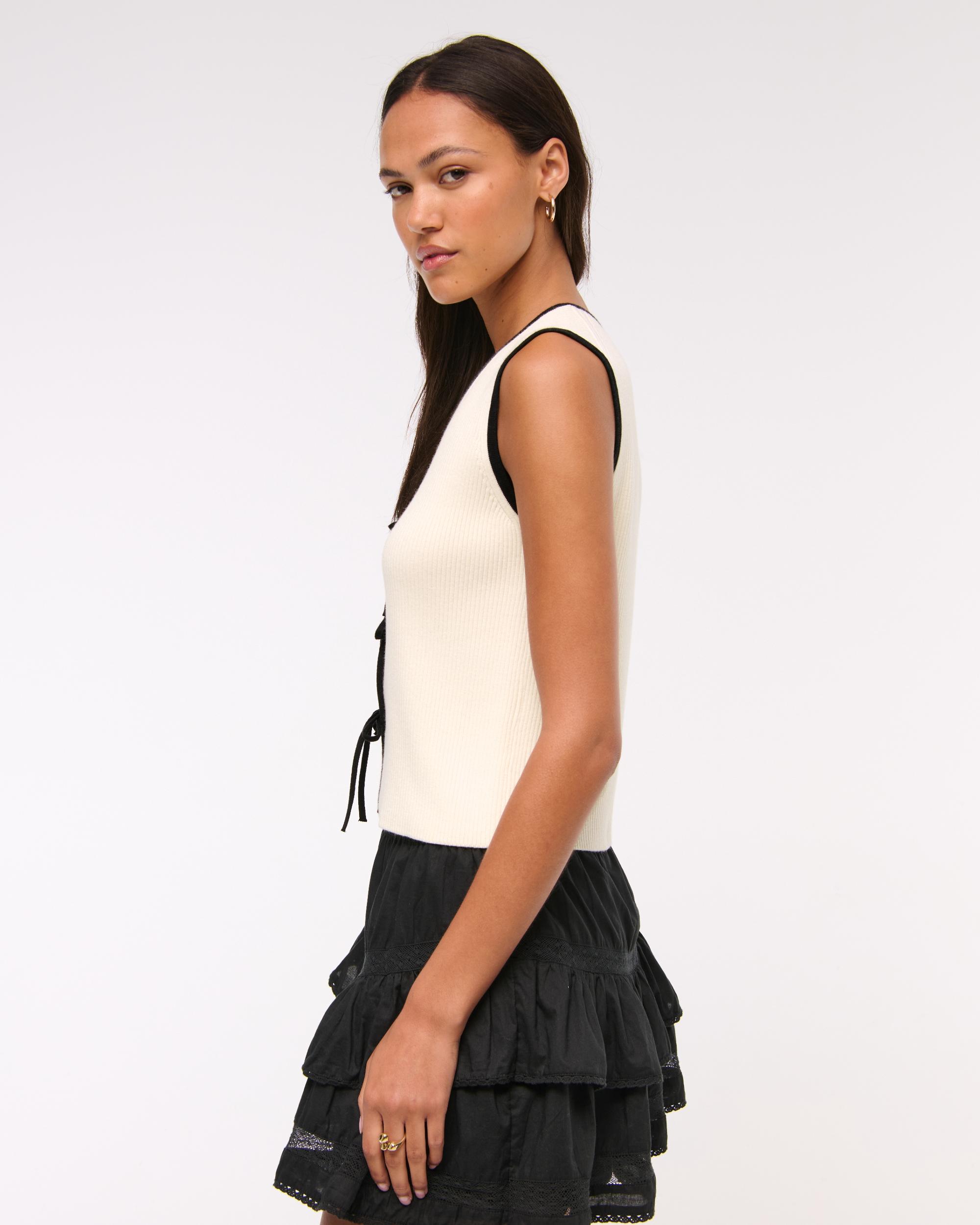 Tie-Front V-Neck Sweater Vest Product Image