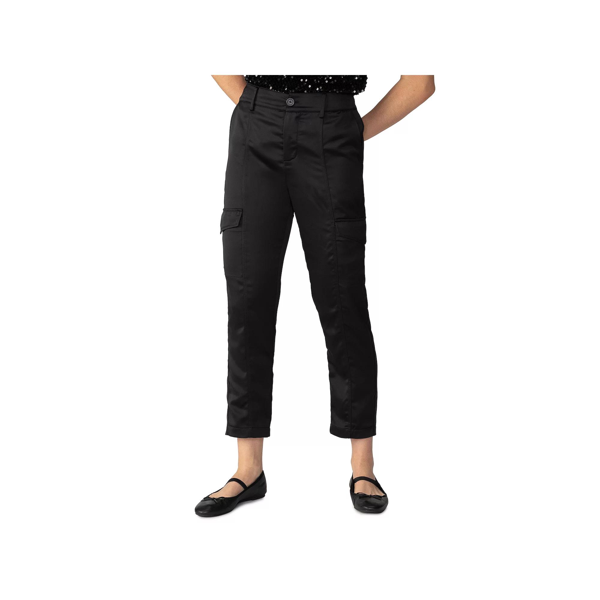 Women's Modern Supply by Sanctuary Uptown Mid-Rise Satin Cargo Pants, Size: 26, Black Product Image